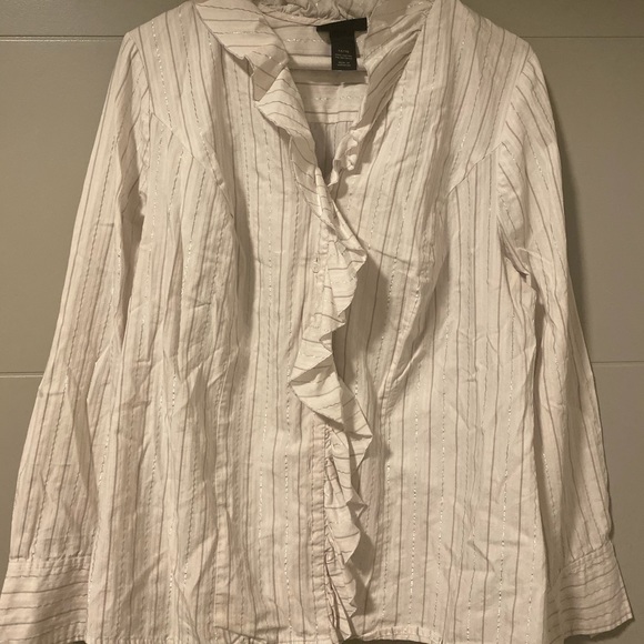Lane Bryant White ruffled button down Blouse - Picture 5 of 5